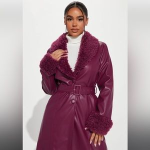 Brand New Faux Leather Magenta Coat